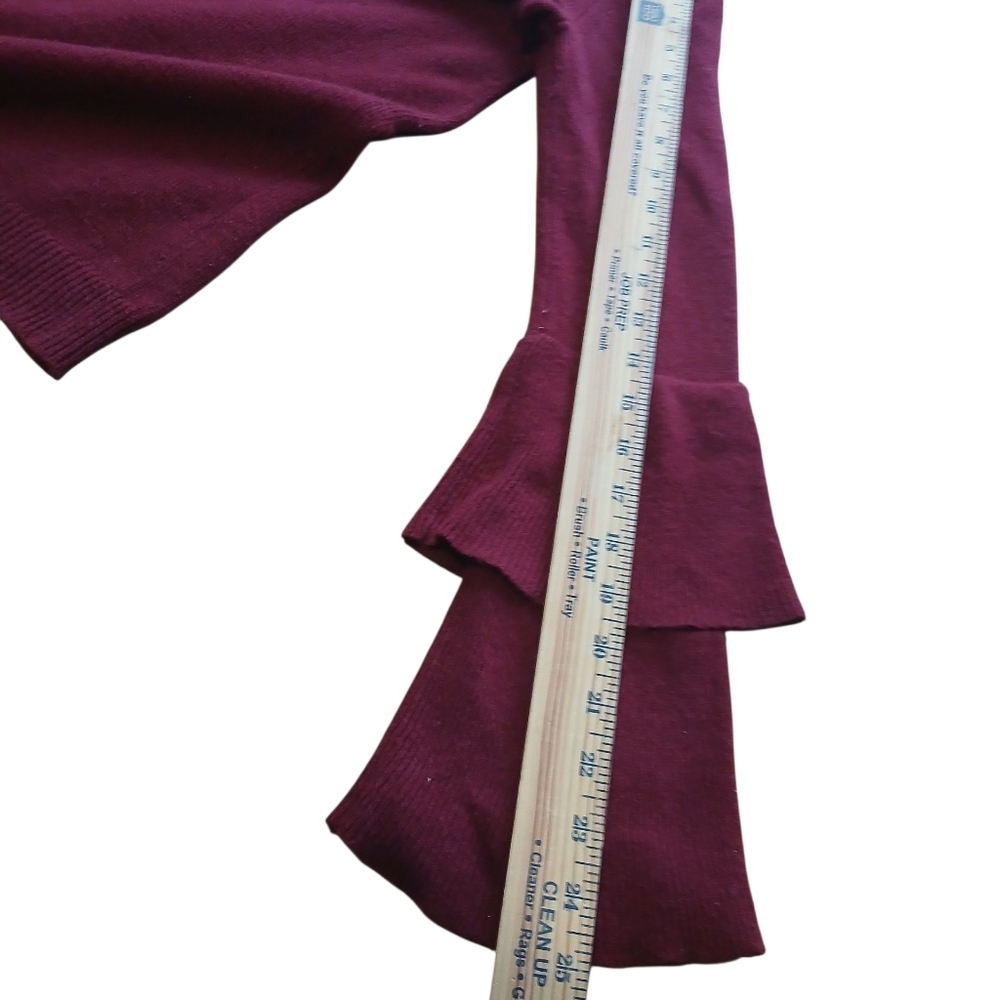 J. Crew Mercentile Women's Size X Small Elegant Burgundy Ruffle Sleeve Wool Top - Picture 7 of 8